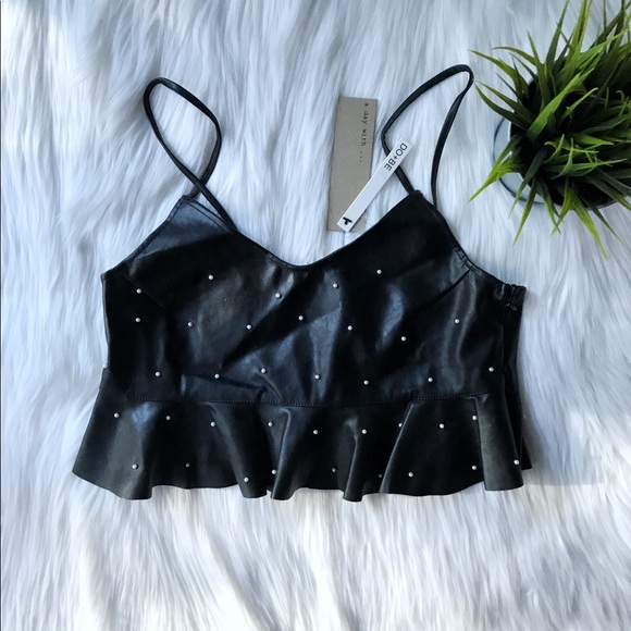 DO+BE Tops - DO+BE Faux Leather & Pearl Crop Top
